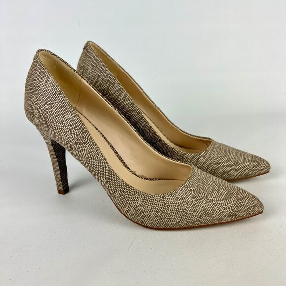 Nine West Womens Gwendle Pointy Toe Pumps Tan Snake Print Stiletto size 7 - Picture 1 of 15